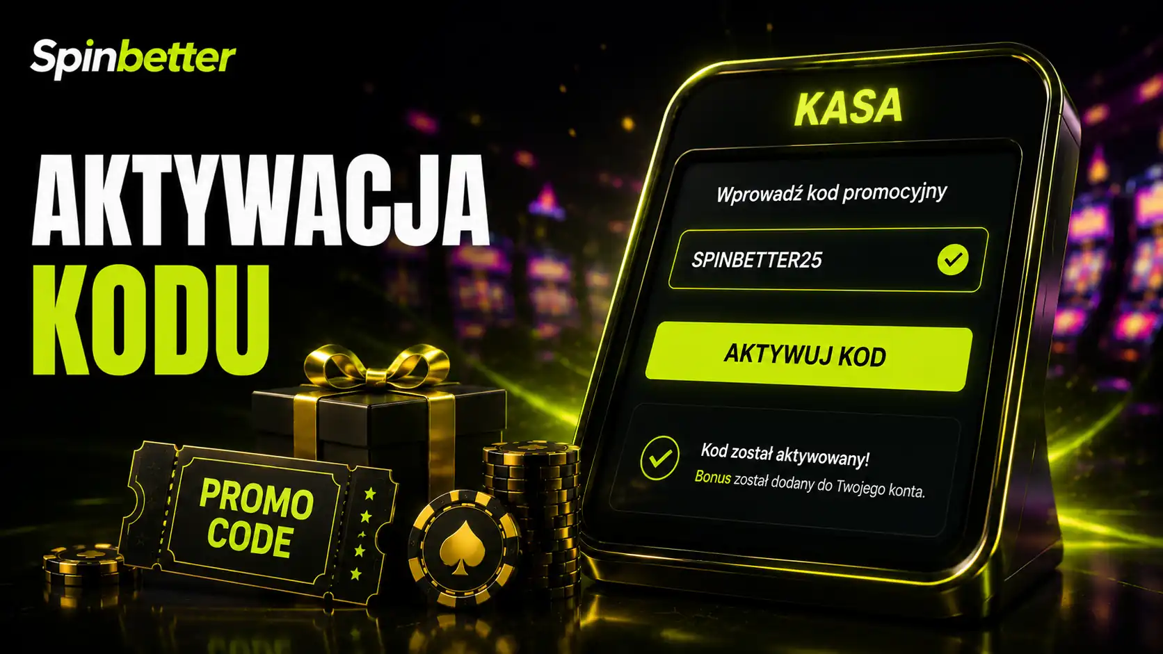 Ekran aktywacji kodu promocyjnego i wyboru premii przed pierwszą wpłatą