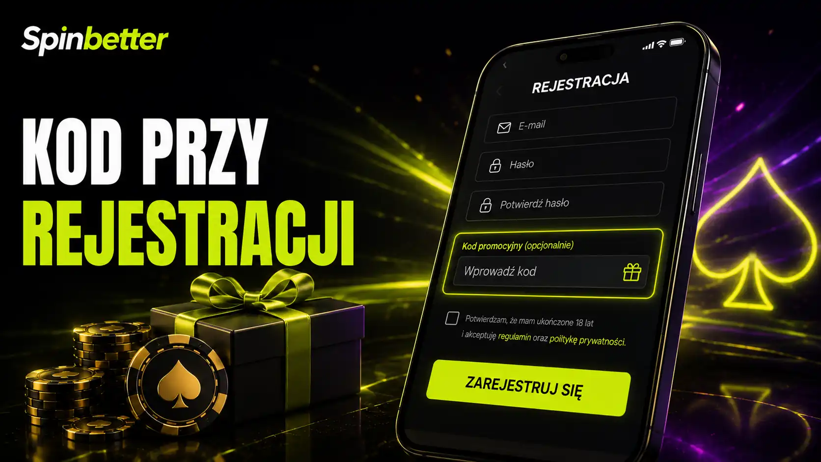 Formularz zakładania konta z zaznaczonym polem na kod promocyjny