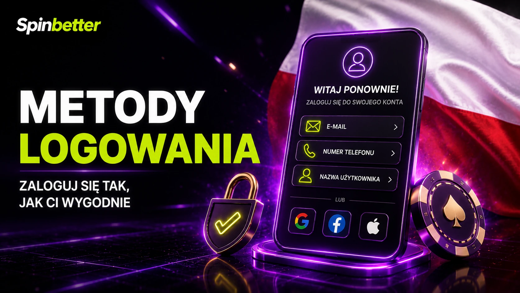 Formularz wejścia na konto z wyborem e-maila, numeru telefonu lub komunikatora